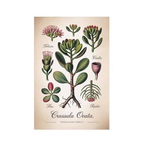 Crassula Ovata Jade Plant Botanical Illustration Vintage Succulent Scientific Poster Printing Posters Unframe-style 08x12inch(20x30cm)