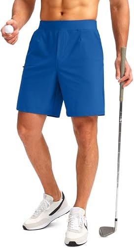 Viodia Men's 7" Golf Shorts with 5 Pockets Elastic Waist Dry Fit Stretch Lightweight Shorts for Men Hiking Casual Athletic Royal Blue