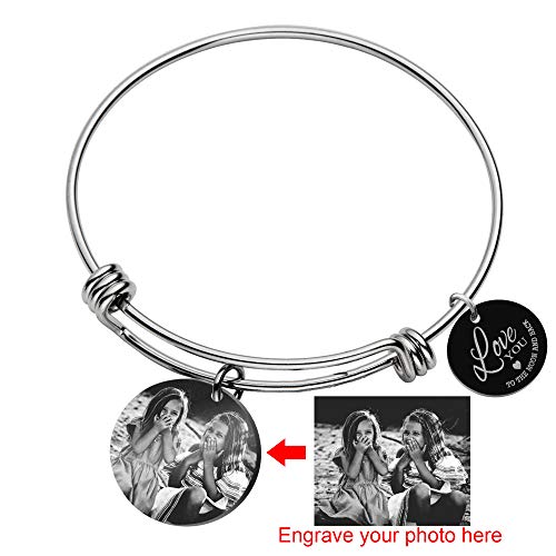 Dreambell Love You to The Moon and Back Personalized Fingerprint Photo Engrave Dangle Charm Adjustable Wire Bangle Bracelet Inspirational Gift4