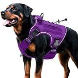 Heavy-Duty Tactical Dog Harness for Large Dogs, No Pull Adjustable Reflective Pet Vest with Molle System, K9 Military-Grade Control for Service Training, Outdoor & 10+ Breeds, Purple, X-Large