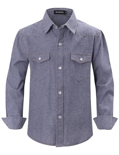 Image of Spring&Gege Boys' Long Sleeve Western Cowboys Pearl Snap Button Down Shirts (5-14 Years)