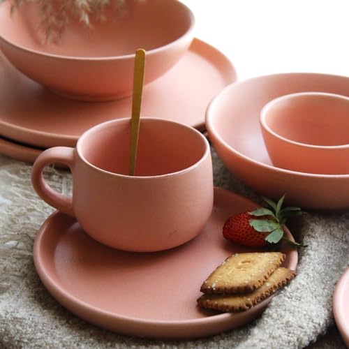 Image of Ceramic Qaurter Plates, 2 Pcs | Dessert Plate | Side Plate with Rim | Microwave, Oven Dishwasher Safe | Stoneware Set of 2 Quarter Plates | (Flamingo Pink, Side Plate)