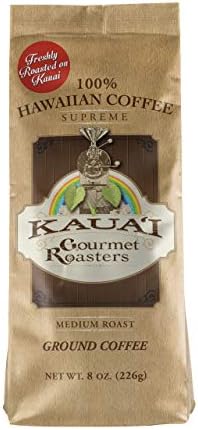Kauai Gourmet Roasters Supreme Coffee - 100% Hawaiian Arabica, Medium Roast, Ground Coffee From Hawaii, Also Great For Espresso Machines, French Press, or Cold Brew, 1 - 8 Ounce Bag