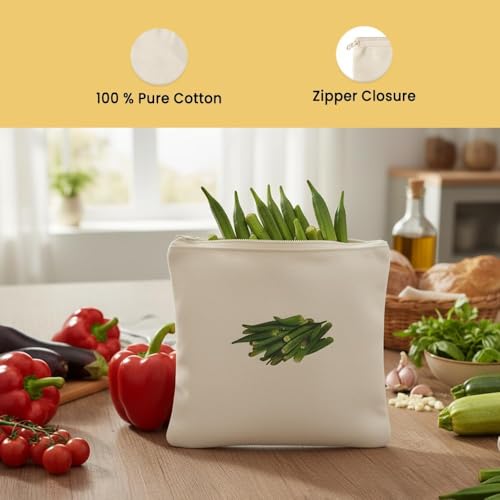 Image of Khedu Fab100% Cotton Reusable Vegetable Bags for Fridge | Eco-friendly Storage Bags for Kitchen Organizer | 10 Pcs | Washable Breathable Zipper Cloth Bags for Vegetables | Vegetable Bag