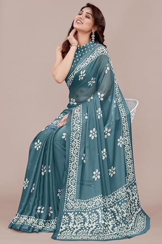 Image of MIRCHI FASHION Saree for Woman Chiffon Batik Printed | Lightweight Daily Wear Women's Office Sari with Blouse Piece (Available in 40 Colours)
