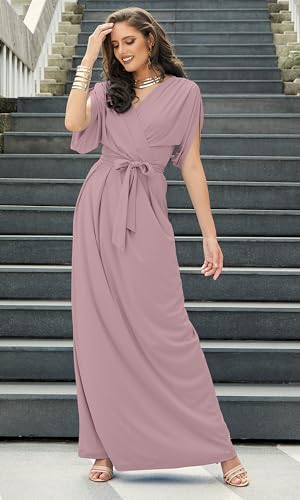 Image of KOH KOH Womens Long Semi-Formal Short Sleeve V-Neck Floor Length Maxi Dress Gown