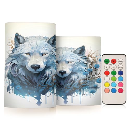 ALAZA Wolf (50) Flickering Flameless Candles Battery Operated with Remote Timer,Tea Light Candles LED Pillar Votive Candles Set of 2 for Outdoor Indoor Decorations