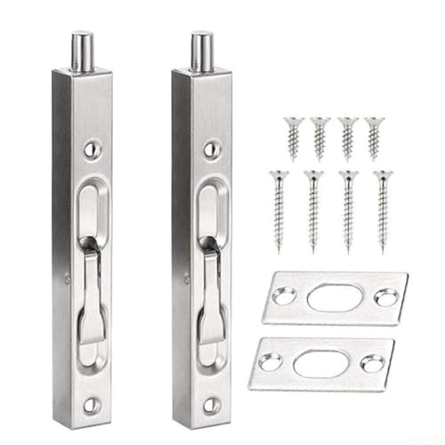 Zilimontt Cerradura de perno para puertas, pestillo de seguridad oculto con mecanismo deslizante de acero inoxidable 304, acabado cromado pulido, 6 pulgadas, color plateado (paquete de 2)
