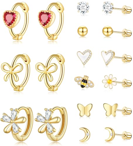 Flat Screw Back Hypoallergenic Earrings for Girls Toddler Kids Baby Women Cute Surgical Stainless Steel Jewelry