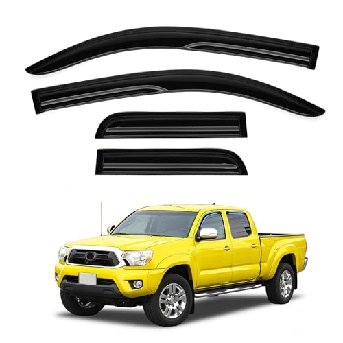 Image of Tacoma Rain Guards - Window Visors for Toyota Tacoma Double Cab 2005-2015, Out-Channel Side Window Rain Guards for Tacoma Accessories, 4PCS, Black, Car Accessories