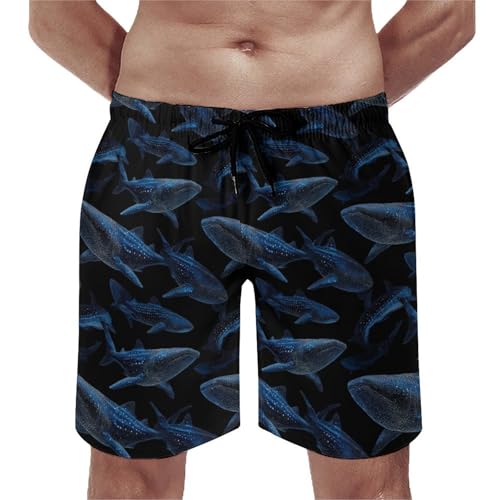 Shark Whale Mens Swim Trunks Quick Dry Beach Swimming Shorts with Mesh Lining and Pockets
