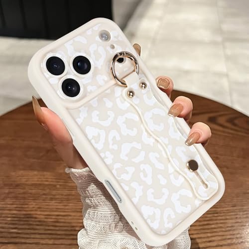 MOWIME Compatible with iPhone 17 Pro Case with Finger Strap, [Upgraded] Adjustable Wristband Kickstand Cover for Women Girls, Cheetah Print Shockproof Silicone Protective Case 6.3 inch, White by MOWIME - Used condition - US$6.91