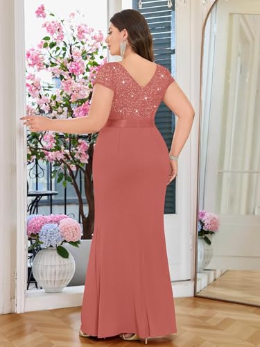 Image of MISSMAY Women's Plus Size Bridesmaid Formal Dresses V Neck Sequin Lace Mermaid Wedding Evening Gowns Dresses