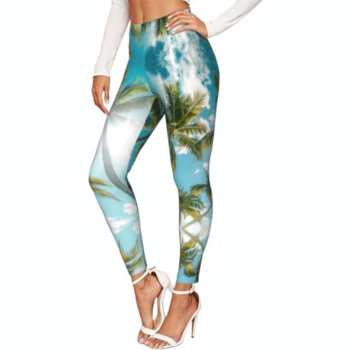 Leggings con estampado de palmeras para mujer pantalones de tacto suave para gimnasio