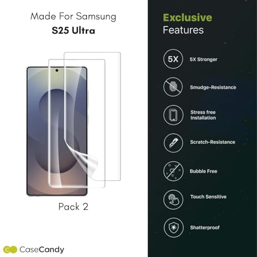 Image of Casecandy - (Pack 2 Screen Protector for Samsung S25 Ultra | Transparent Screen Guard For Galaxy S25 Ultra Fingerprint Support /S PEN Compatible /HD