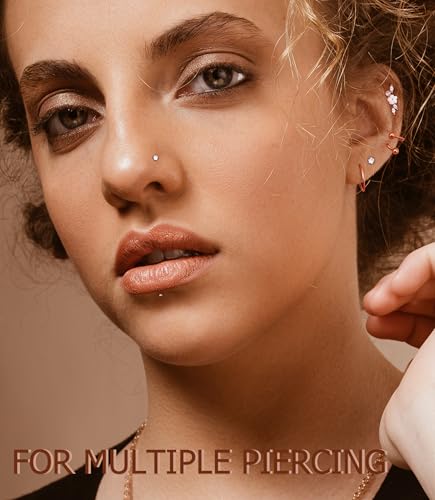 MILACOLATO Hypoallergenic Cartilage Earrings Stud Hoop for Women 16-20G Surgical Steel Tragus Earrings Push in Nose Studs Threadless Flat Back Earrings Lip Labret Daith Conch Helix Piercing Jewelry3