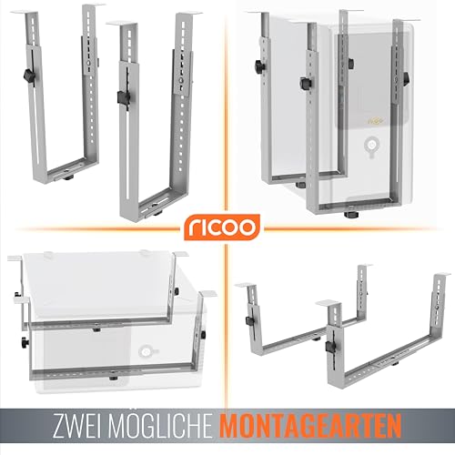 RICOO PC Halterung unter Schreibtisch Verstellbar Computer Rechner Aufhängung für Untertisch TRH02-S Tischhalterung Computerhalterung bis 35Kg Unterbau Halter Regal Server Rack Big Tower Gehäuse