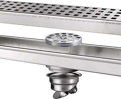 WOTZOV Desagüe de Ducha Lineal Cromado, Desodorante, desagüe de Piso de Ducha, desagüe de Ducha Rectangular de Acero Inoxidable 304 con Cubierta extraíble, Rejilla de