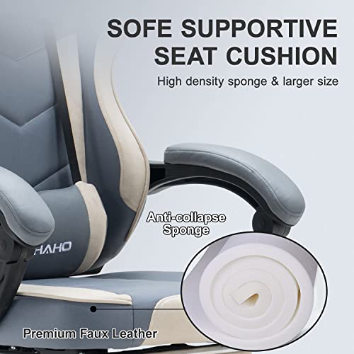Ohaho Gaming Chair Racing Style Office Chair Adjustable Massage Lumbar Cushion Swivel Rocker Recliner Leather High Back Ergonomic Computer Desk Chair With Footrest (Grey) #TOP6