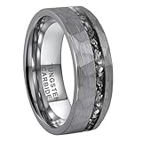 TUTISS 8mm Hammered Tungsten Rings for Men Women Genuine Meteorite Chip Inlay Fashion Jewelry Engagement Wedding Promise Band Matte Finish Comfort Fit Size 8.5