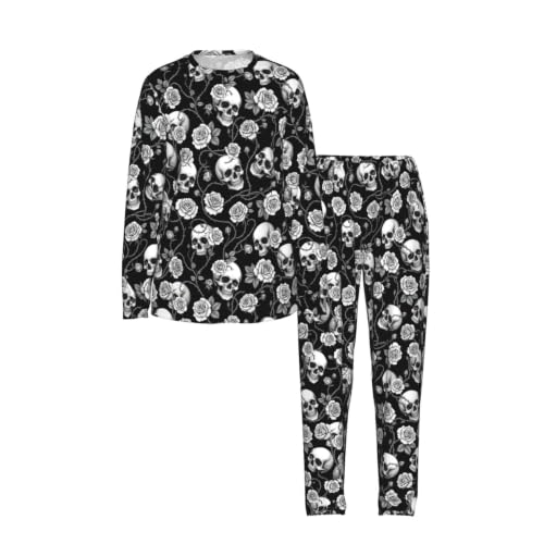 KLNHDMJCGTJT Skull White Long Sleeve Pajama Set Black 3x-Large
