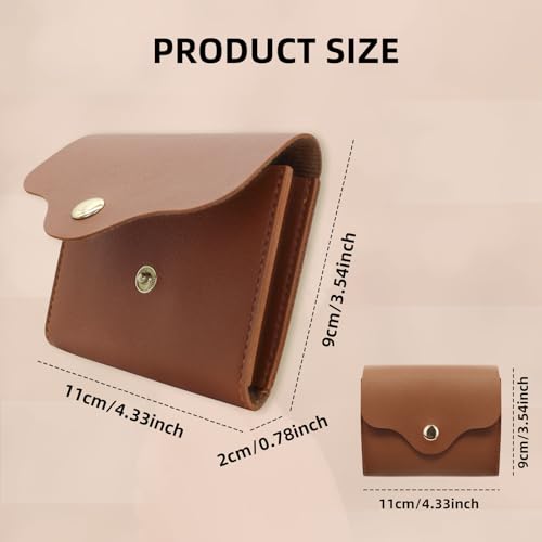 Mini Women Coin Purse, Slim Soft PU Leather Wallet Bi-Fold Ladies Wallet with Snap Closure Solid Colour Coin Wallet for Storing Coin Cash Cards (Brown)2