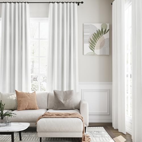 Image of Off White 100% Blackout Linen Curtains for Bedroom 120 Inches Long Back Tab Rod Pocket Thermal Insulated Modern Black out Curtain for Living Room Floor to Ceiling High Window 52x120, 2 Panels