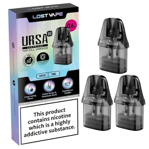 Lost Vape Pods Ursa Nano V2 Pod Pack of 3 0.6ohm 0.8ohm, Lost Vape Ursa Nano Pod, Lost Vape Ursa Nano Vape Kit, Refillable Ursa Nano Pods, Vape Coils, Side Fill Nicotine Free - No Nicotine - 0.6ohms