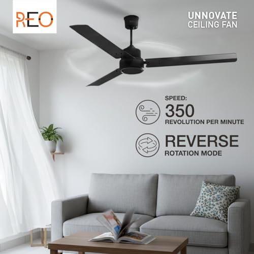 Image of Havells REO BLDC 1200MM 5 Star Rated Ceiling Fan| Air Flow: 220 CMM| Speed: 350 RPM|Watt: 33W| Reverse Rotation Mode| Timer Setting| 2 Year Door Step Warranty By Manufacturer (Unnovate, Matte Black)