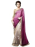 Shonaya Purple Georgette Embroidered saree & Unstitched Blouse Piece,Free Size