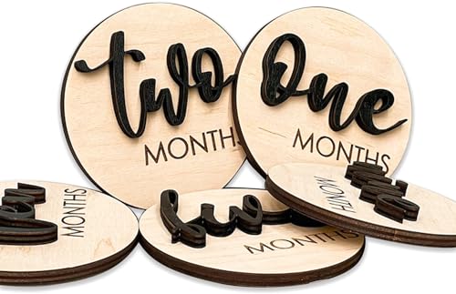 Image of Baby Monthly Milestone, Wooden Baby Milestone Signs, Monthly Milestone Wood Discs, Baby Milestone Discs (S001)