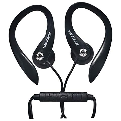 Magnavox MHP4854-BK Earhook Earbuds with Microphone in Black | Available in Black & White | Earbuds Earhook with Microphone | Extra Value Comfort Stereo Earbuds | Durable Rubberized Cable | Cover