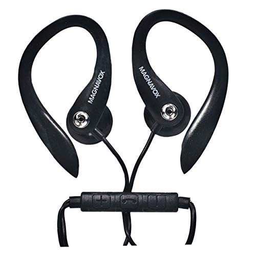 Magnavox MHP4854-BK Earhook Earbuds with Microphone in Black | Available in Black & White | Extra Value Comfort Stereo | Durable Rubberized Cable