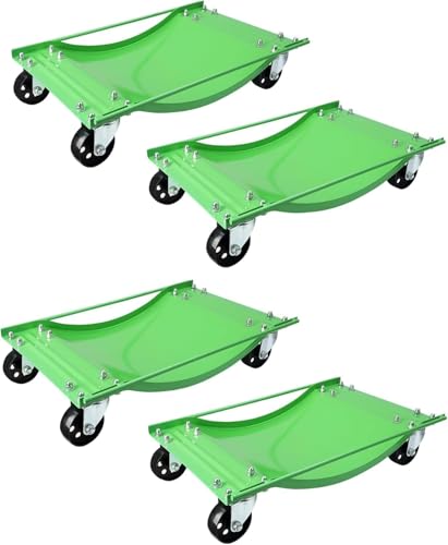 Car Dolly Set of 4 Heavy Duty 10 000 LBS Capacity Max. Vehicle Wheel Dollies with 3.5 Inch Large Steel Wheels for Moving Car Trucks Boats Green