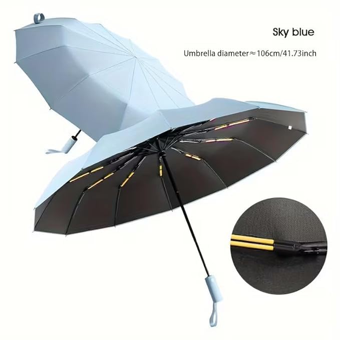 Image of ๐๐ฎ๐ป๐๐ฒ๐ฟ๐ฎ Compact Automatic Folding Umbrella - Windproof, UV Protection, ๐ญ๐ฎ ๐ฅ๐ถ๐ฏ๐ Lightweight Portable Travel Portable Umbrella for Men & Women Use in Sun & ๐ฅ๐ฎ๐ถ๐ป (Sky-Blue)