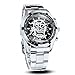 Caluxe Men's Skull Watch Skeleton Automatic Mechanical Wrist Watch Self Winding with Stainless Steel Band