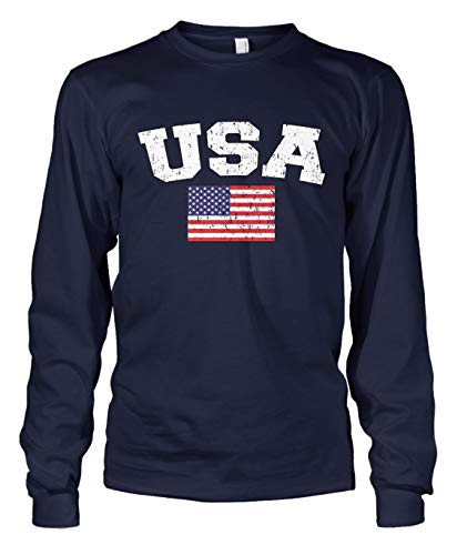 Cybertela Men's Faded Distressed USA American Flag Long Sleeve T-Shirt (Navy Blue, X-Large)
