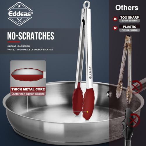 Image of Tongs For Cooking - Silicone Metal Kitchen Tong 7 inch 9 inch & 12 inch Red