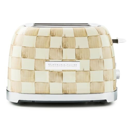 MACKENZIE-CHILDS 2-Slice Toaster, Decorative Toaster for Kitchen, Brown-and-White Mocha Check