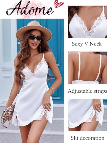 Image of ADOME Lingerie for Women Lace Chemise Nightgown Satin Babydoll Dress Silk Slip Nightwear S-XXL