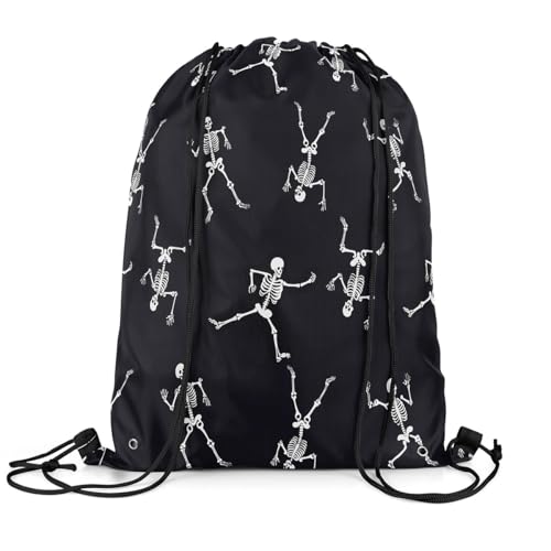 Erosebridal Sugar Skull String Backpack,Gothic Skeleton Drawstring Bags,Black and White Bone Draw String Back Bag,Halloween Spooky Drawstring Backpack 13x15.72