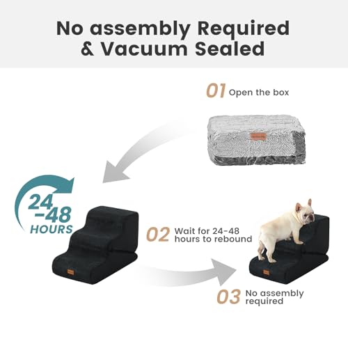Image of Gardner Pet Dog Stairs for Small Dogs 19.7 inch H, 4-Step Black Curved Pet Stairs, Dog Steps for High Bed (18-24 in), Couch with Durable Non-Slip Waterproof Fabric Cover and CertiPUR-US Certified Foam