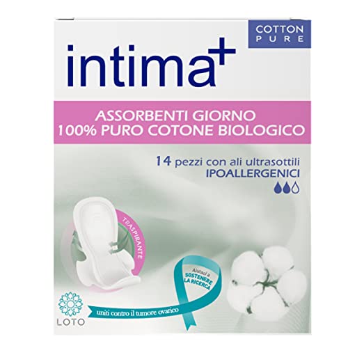 Intima + Lot de 14 serviettes hygiéniques 100% pur coton biologique avec ailes hypoallergéniques