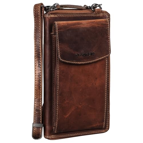 STILORD Damen Umhänge Geldbeutel aus Leder mit Handyfach - 2 in 1 Geldbörse Handytasche zum Umhängen - Crossbody Portemonnaie für Frauen Sarah Echtleder groß Farbe:Salerno - braun