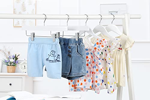 Topia Hanger 11.8'' White Wooden Pants Skirt Hangers For Kids Baby Toddler Children, Extra Thick Chrome Hooks & Anti-Wrinkle Premium Flat Clips 10 Pack Ct09Pw #TOP7