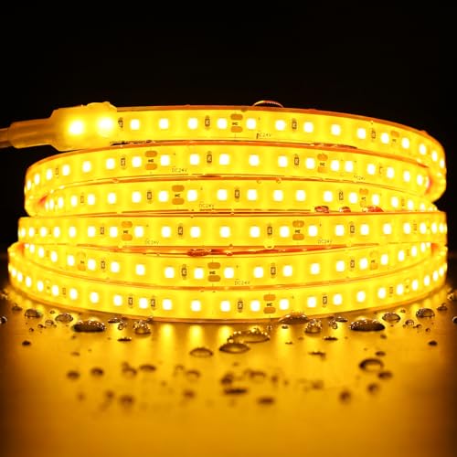Image of SuperlightingLED DC24V Warm Amber Gold Sauna LED Tape Light 2000K, 5m 16.4ft Long Dense 600 LEDs Flexible Customizable High-Heat Resistant LED Strip Lights IP68 Submersible (Amber Gold)