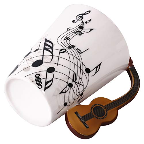 Luoda 13.5 Oz Guitar Mug Music Note Coffee Mug Ceramic Guitar Music Cup Mug Gifts for Guitar Players Musicians,Black