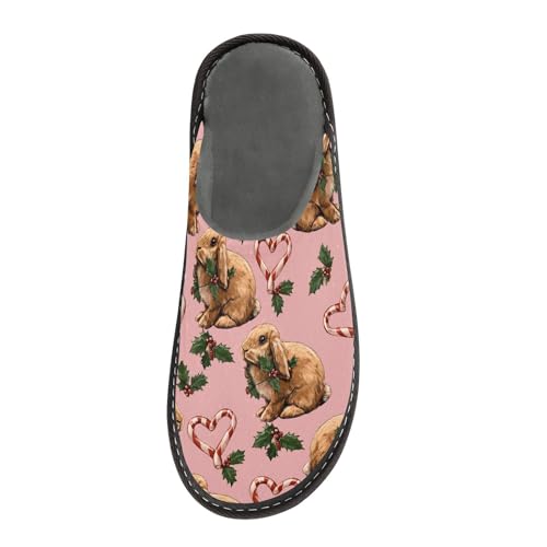 Slippers for Women Rabbit Candy Pattern Soft Winter Warm Shoes Indoor Outdoor Non-Slip House Travel Slippers3