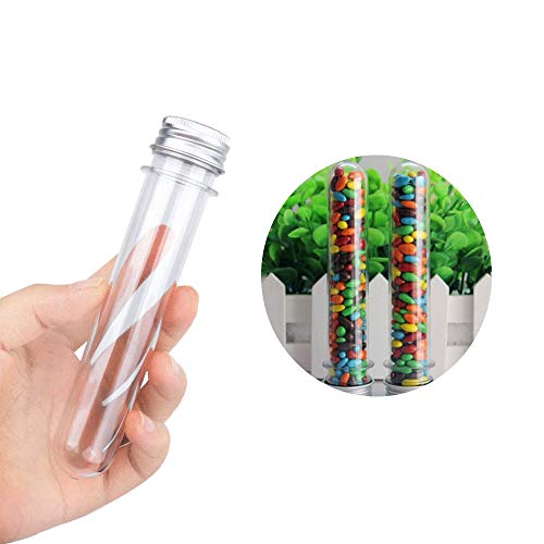 25 Pcs 25 x 140 mm(45ml) Clear Plastic Test Tubes with Caps,Test Tube for Bath Salts Container,Party,Home Decoration,Candy Storage