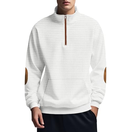 Waffle Vintage Stand Collar Pullover, Men's Quarter Zip Sweater